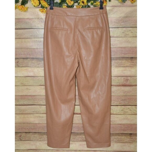 Express High Rise Ankle Pants Size 6S Petite Brown Tan Faux Leather Straight - Picture 4 of 10
